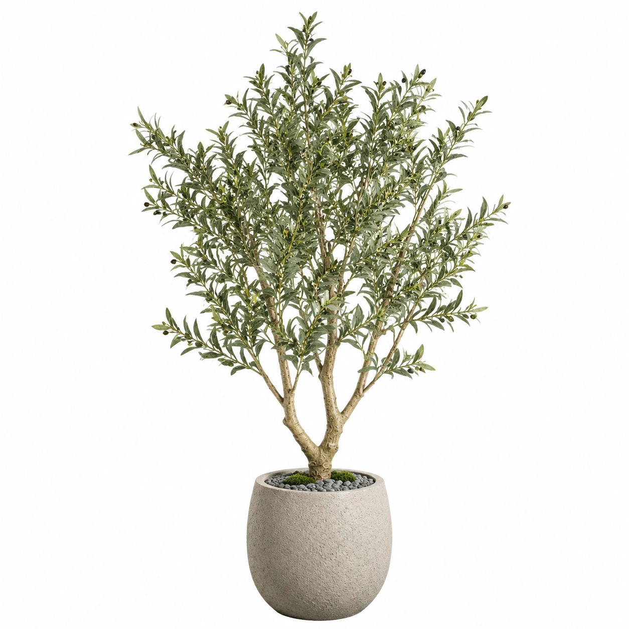 Albero artificiale di ulivo 180 cm in plastica verde con vaso rotondo per interni