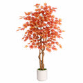 Albero artificiale di acero 180 cm con vaso bianco - foglie rosso arancione per interni