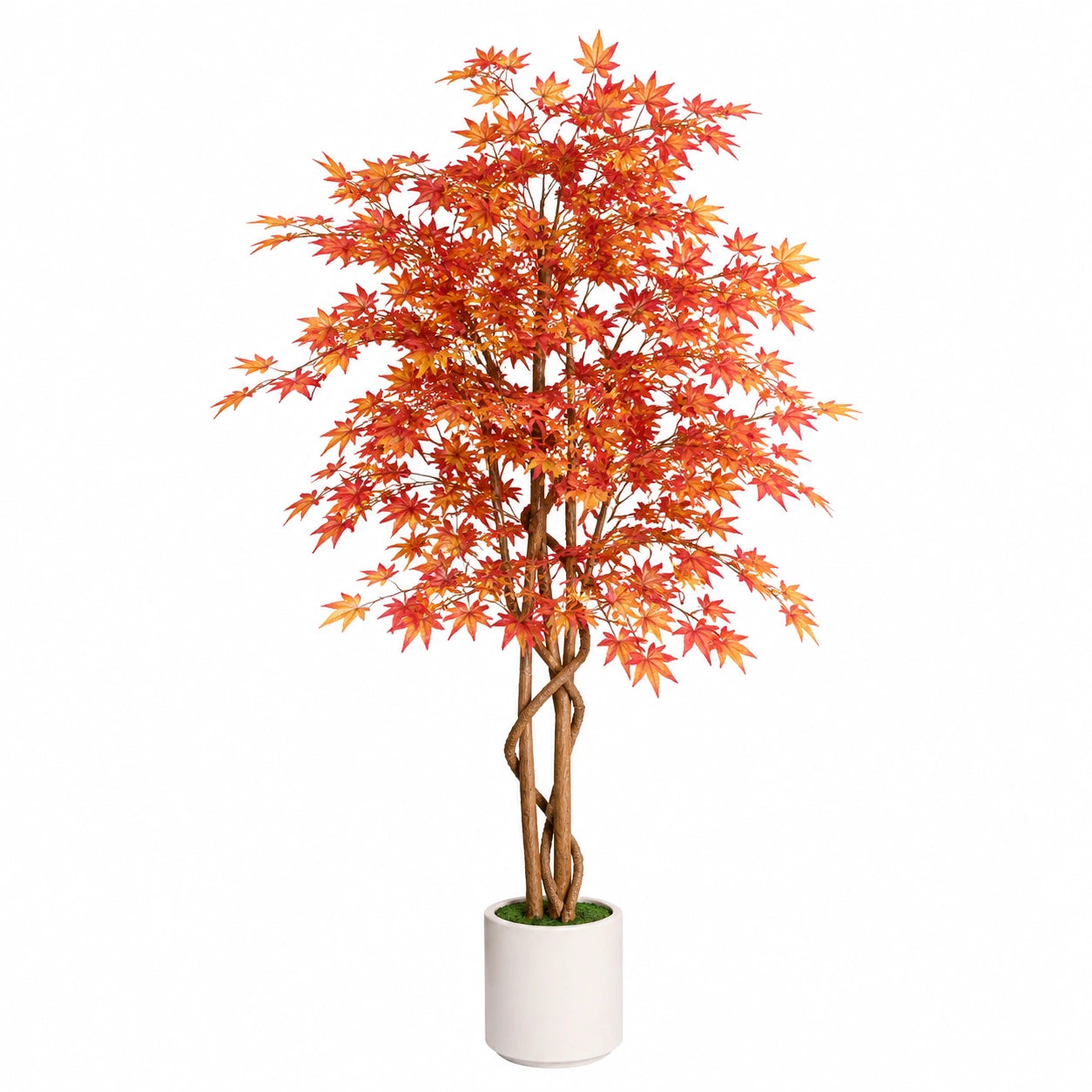 Albero artificiale di acero 180 cm con vaso bianco - foglie rosso arancione per interni