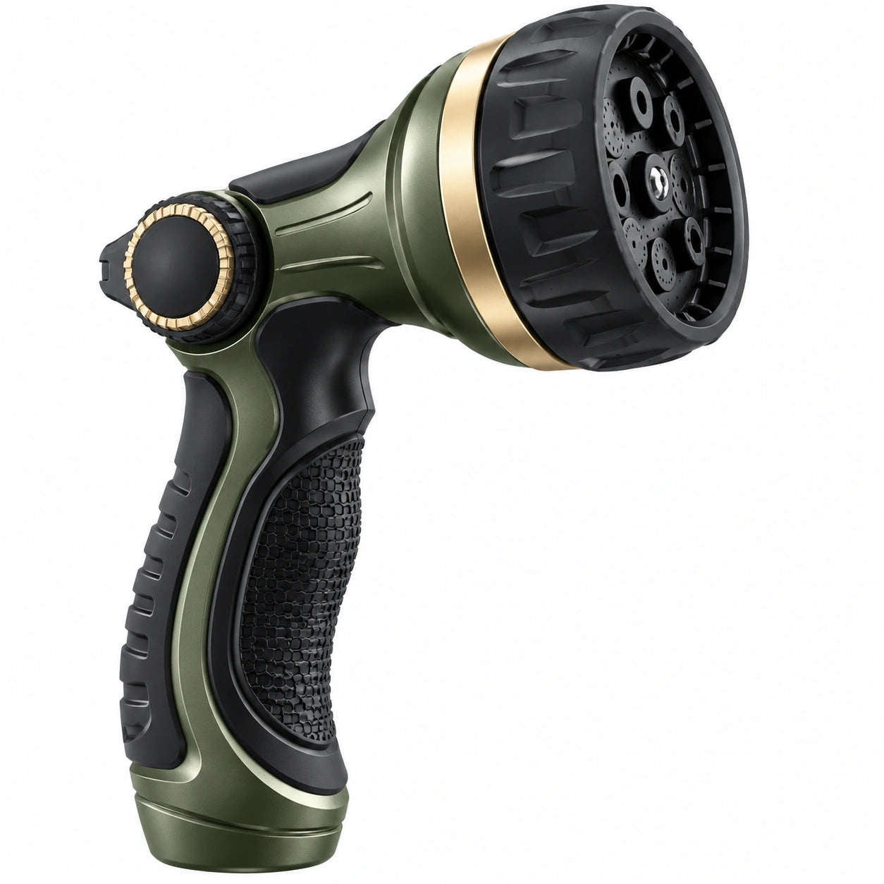 Pistola irrigatrice 23 cm in plastica verde nero e oro - ugello multigetto regolabile per giardino