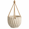 Vaso sospeso Ø18 x H15 cm in ceramica beige con corda decorativo