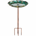 Bagno per uccelli da giardino 35 cm in vetro verde con supporto metallico a picchetto