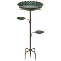 Bagno per uccelli da giardino Ø 50 cm H 120 cm in metallo verde bronzo con vasca a foglia e supporto da terra