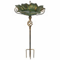 Bagno per uccelli da giardino Ø 45 x 110 cm in metallo verde bronzo su palo stile foglia