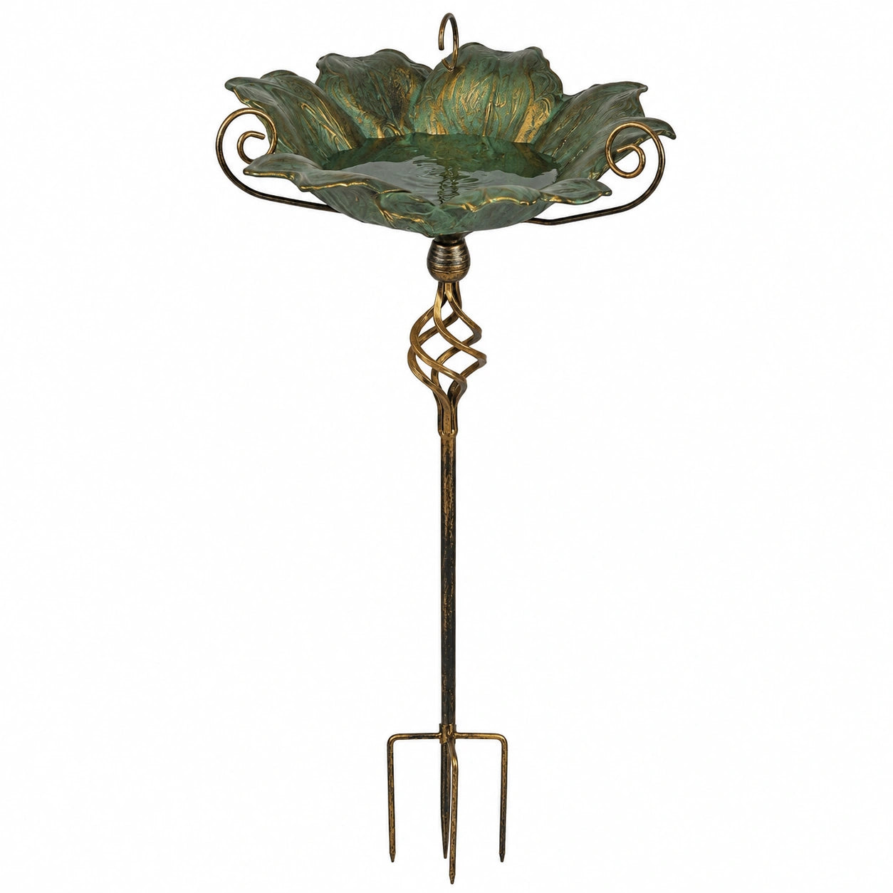 Bagno per uccelli da giardino Ø 45 x 110 cm in metallo verde bronzo su palo stile foglia