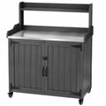 Tavolo da lavoro per giardinaggio 110 x 55 x 160 cm in legno e acciaio nero con mobile e ruote