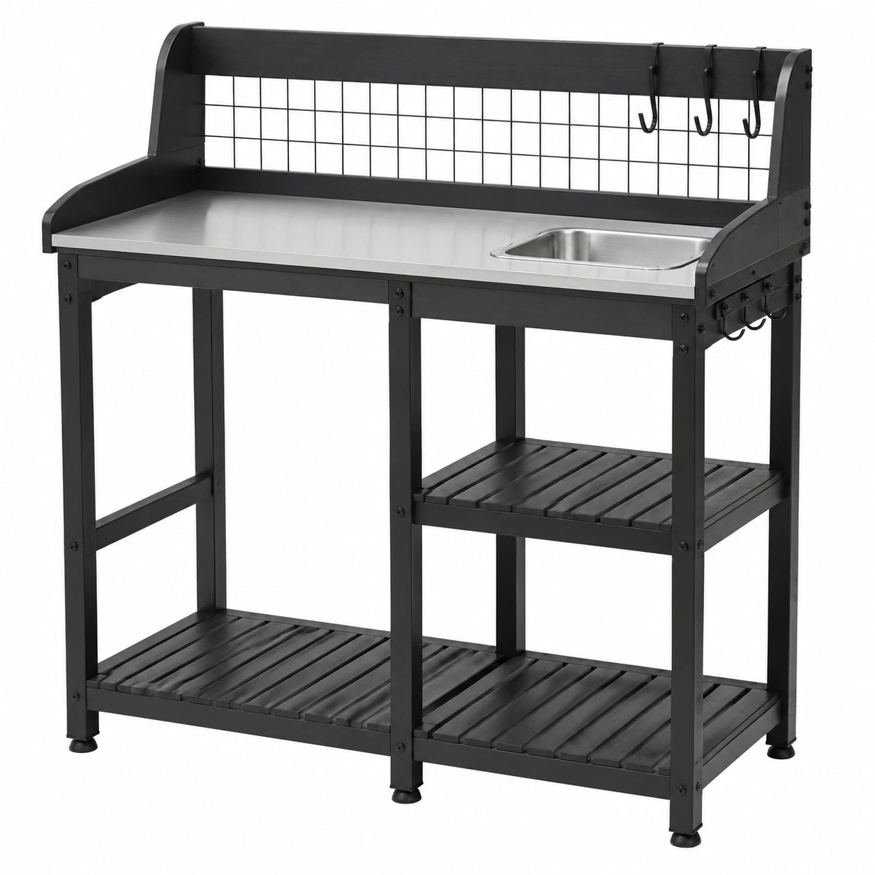 Tavolo da giardinaggio 100 x 50 x 120 cm in metallo nero con piano in acciaio e vaschetta - banco da rinvaso con ripiani