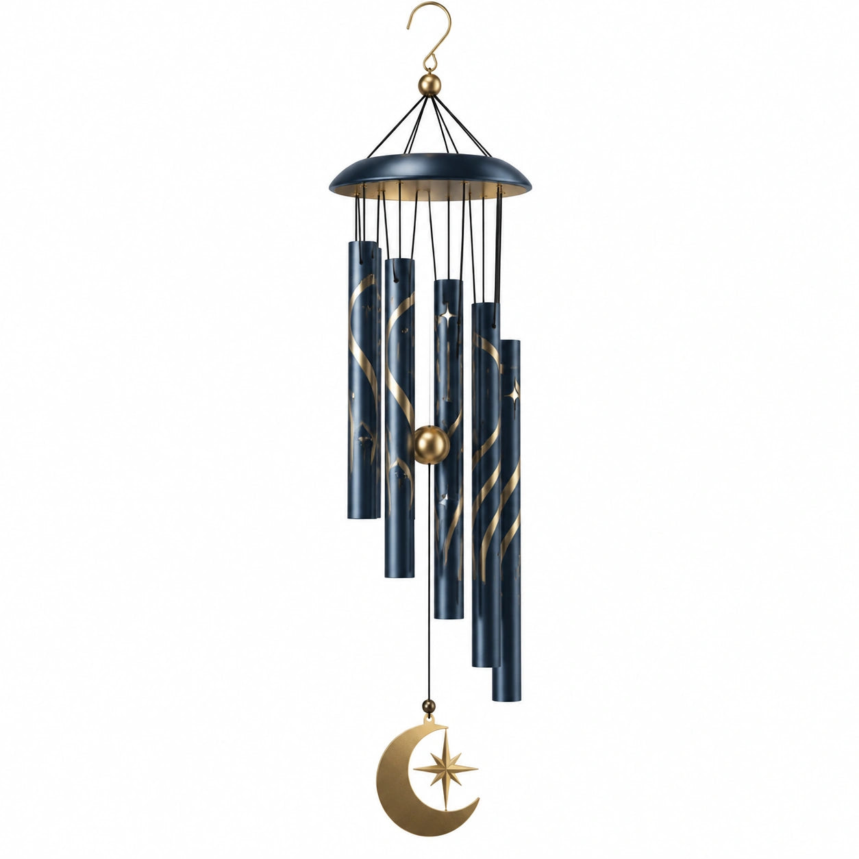 Campanella a vento in metallo blu e oro 100 cm - decorazione sospesa con tubi sonori
