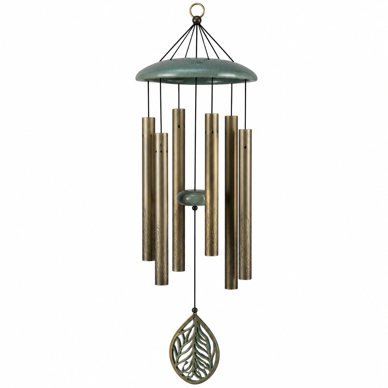 Campanella a vento 90 cm in metallo verde e bronzo con tubi sonori per giardino