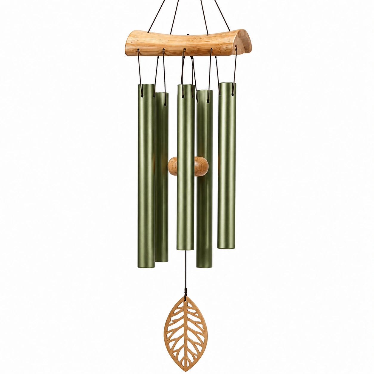Campanella a vento 90 cm in metallo verde e legno con tubi sonori per esterno