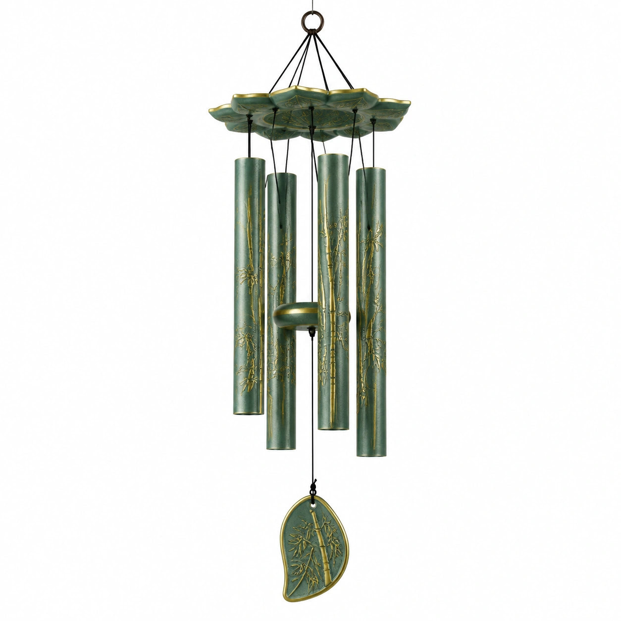 Campanella a vento in metallo verde 90 cm con tubi sonori decorazione sospesa