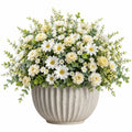 Pianta artificiale in vaso 58 cm fiori bianchi e crema con foglie verdi decorativa
