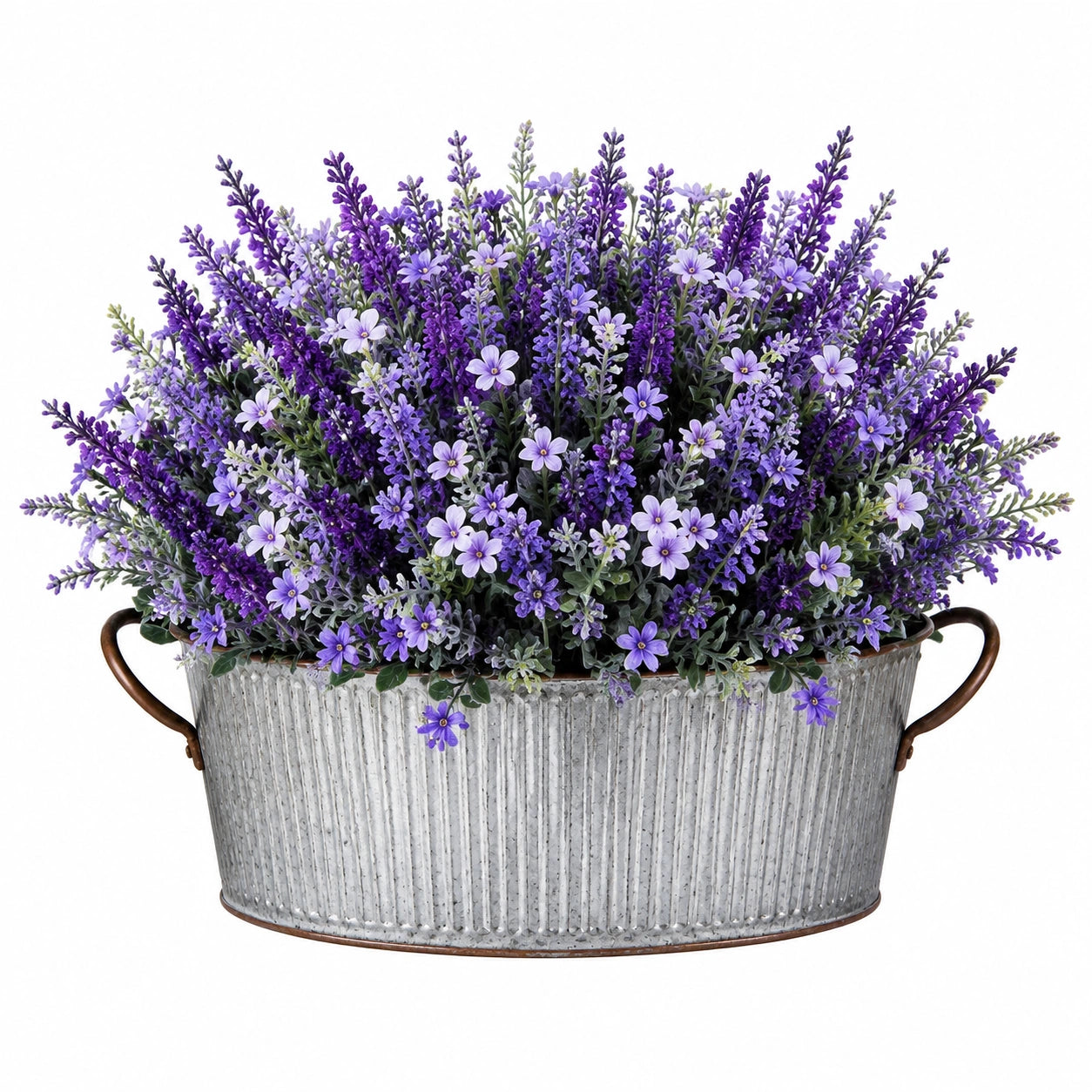 Composizione floreale artificiale 55 cm in plastica viola con vaso in metallo per interni