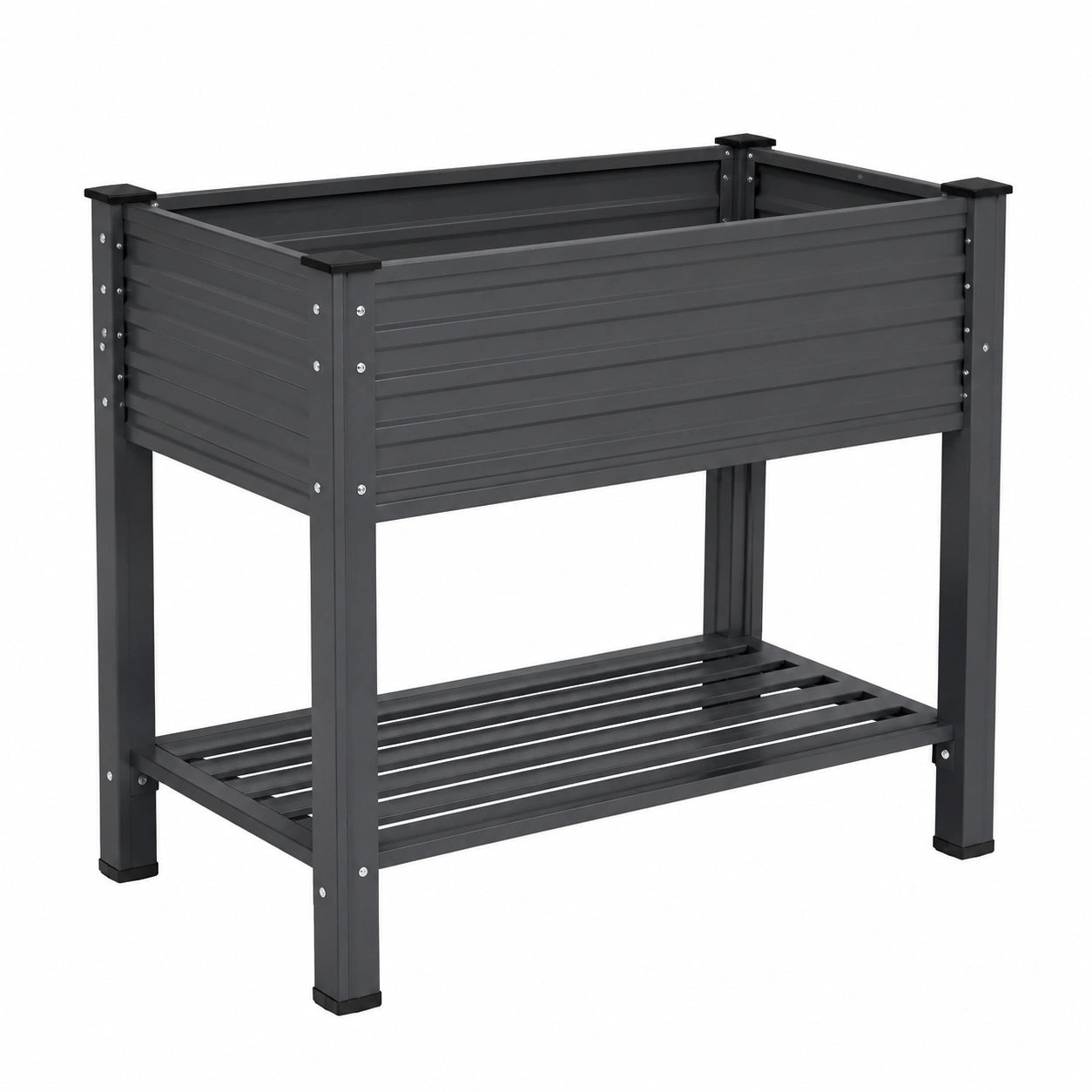 Fioriera rialzata 100 x 50 x 80 cm in acciaio antracite con ripiano inferiore per orto