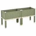 Fioriera rialzata 140 x 40 x 80 cm in plastica verde salvia e bianca - doppio vano per esterno