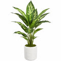 Pianta verde artificiale 120 cm in plastica verde con vaso bianco - decorazione da interno
