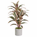 Pianta artificiale da interno 120 cm con vaso in cemento grigio e foglie verdi rosa
